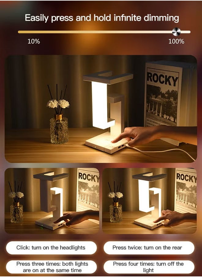 MIXDE - 2-in-1 Suspended Anti-Gravity Table Lamp Wireless Rechargeable Touch Control Table Light Phone Charging Floating Desk Lamp - Image 1