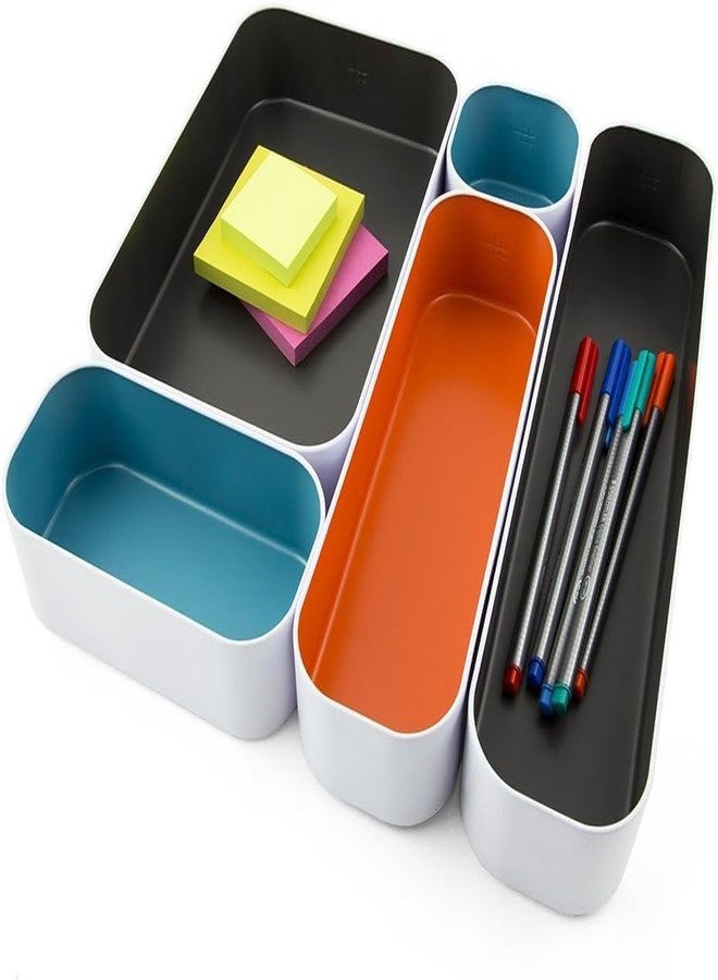 Three by Three Seattle 5 Piece Metal Organizer Tray Set for Storing Makeup, Stationery, Utensils, and More in Office Desk, Kitchen and Bathroom Drawers (2 Inch, Multicolor) - Image 5