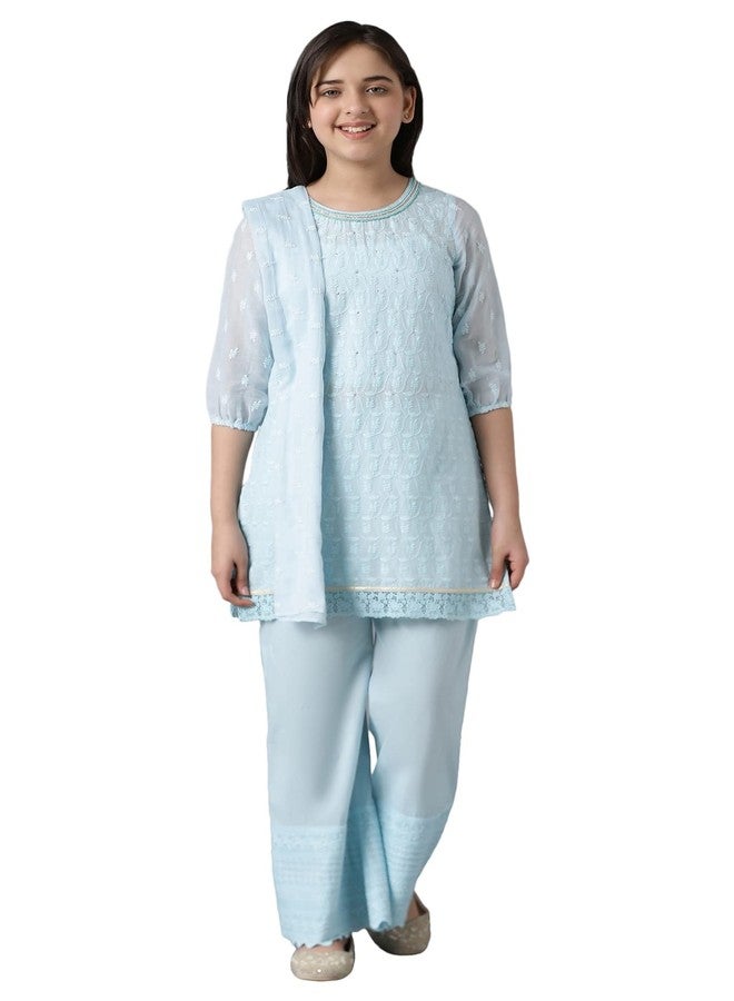 Aurelia Girl's Cotton Blend Kurta, Palazzo, Dupatta (22AUG10223B