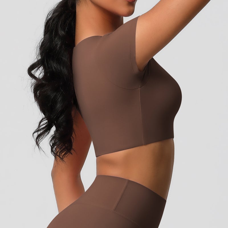 Women's Short Sleeve Yoga T-Shirt with Chest Pad, Breathable and  Stretchy - Image 4