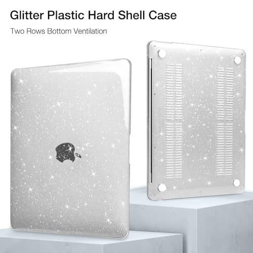 MOSISO Compatible with MacBook Air 13 inch Case 2025 2024 2023 2022 M4 A3240 M3 A3113 M2 A2681, Sparkly Glitter Hard Shell&Keyboard Cover&Screen Film&Pouch for MacBook Air 13.6 inch Case, Transparent - Image 5