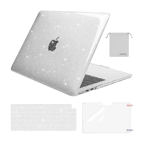 MOSISO Compatible with MacBook Air 13 inch Case 2025 2024 2023 2022 M4 A3240 M3 A3113 M2 A2681, Sparkly Glitter Hard Shell&Keyboard Cover&Screen Film&Pouch for MacBook Air 13.6 inch Case, Transparent - Image 1