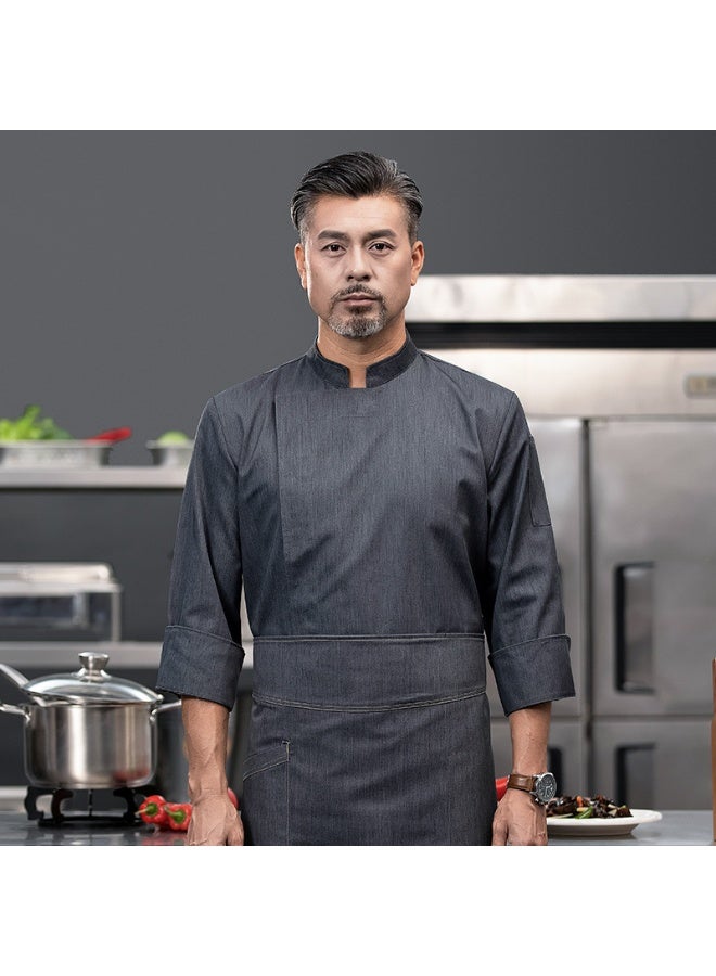 NIBEMINENT Hotel Chef Overalls Autumn and Winter Long Sleeve Men's Restaurant Cafeteria Restaurant Kitchen Work Clothes Long Sleeve  - Image 1