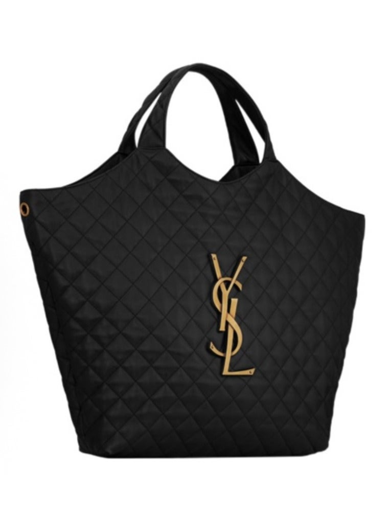 YSL woven elements, distressed triangular messenger bag, sheepskin, basket-shaped tote bag, shopping bag, single shoulder bag, oversized, women's style, black color - Image 2
