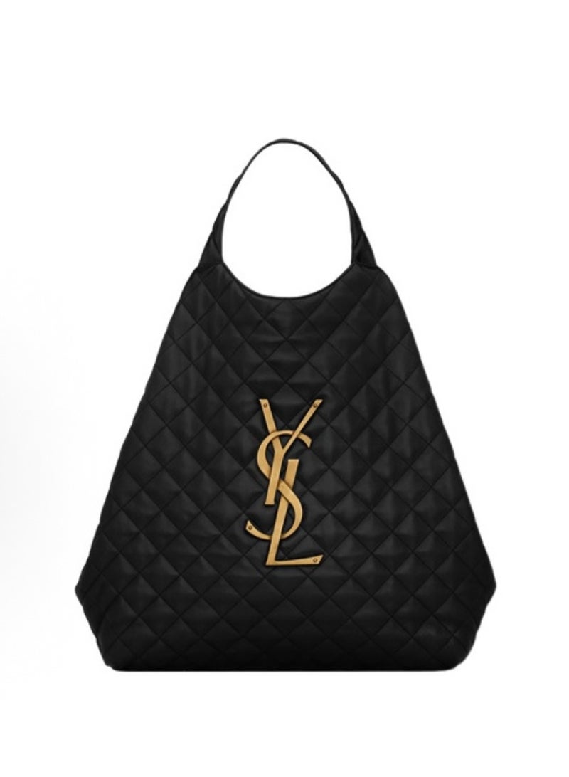 YSL woven elements, distressed triangular messenger bag, sheepskin, basket-shaped tote bag, shopping bag, single shoulder bag, oversized, women's style, black color - Image 3