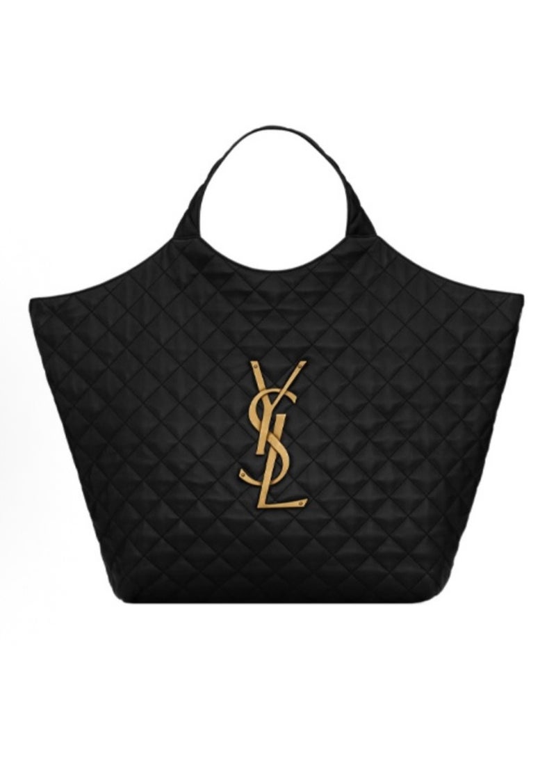YSL woven elements, distressed triangular messenger bag, sheepskin, basket-shaped tote bag, shopping bag, single shoulder bag, oversized, women's style, black color - Image 4
