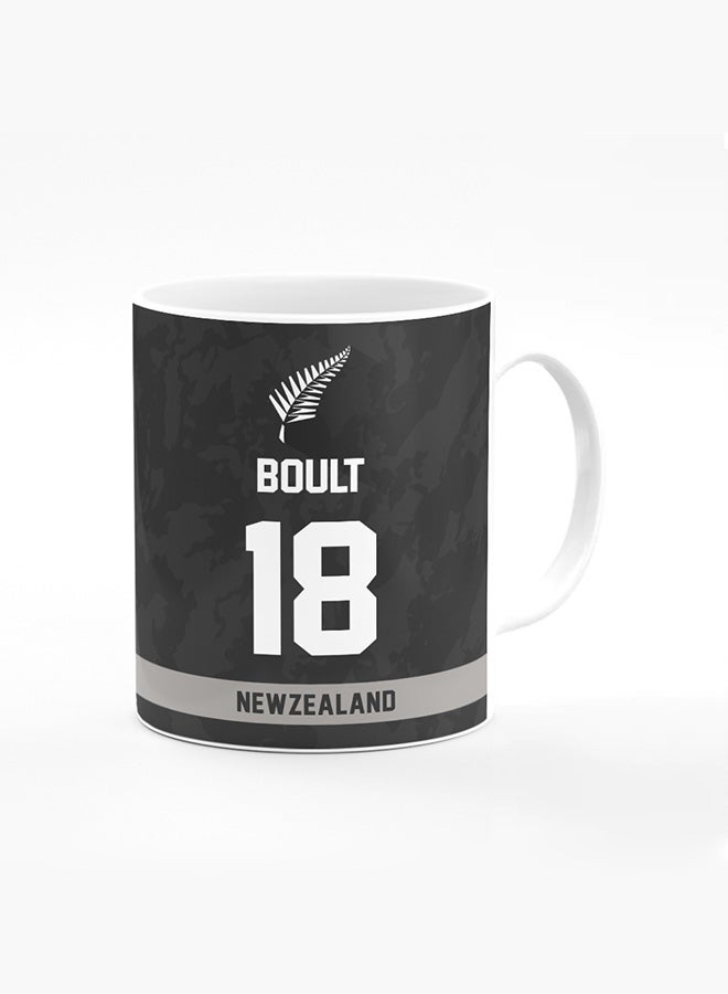 Stylizedd Designer Printed Coffee Mug with Heavy Duty Handle 11oz Ceramic Personalised Gift Mugs Cup - Cricket Player - Trent Boult, Jersey Number - 18 (With Logo) - Image 1