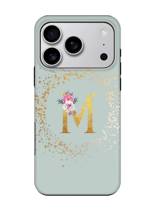 Stylizedd Tough Pro Magnetic Case for iPhone 17 Pro, Dual Layer hybrid PC + TPU Mobile Cover Matte - Custom Monogram Floral - M  (Light Grey )