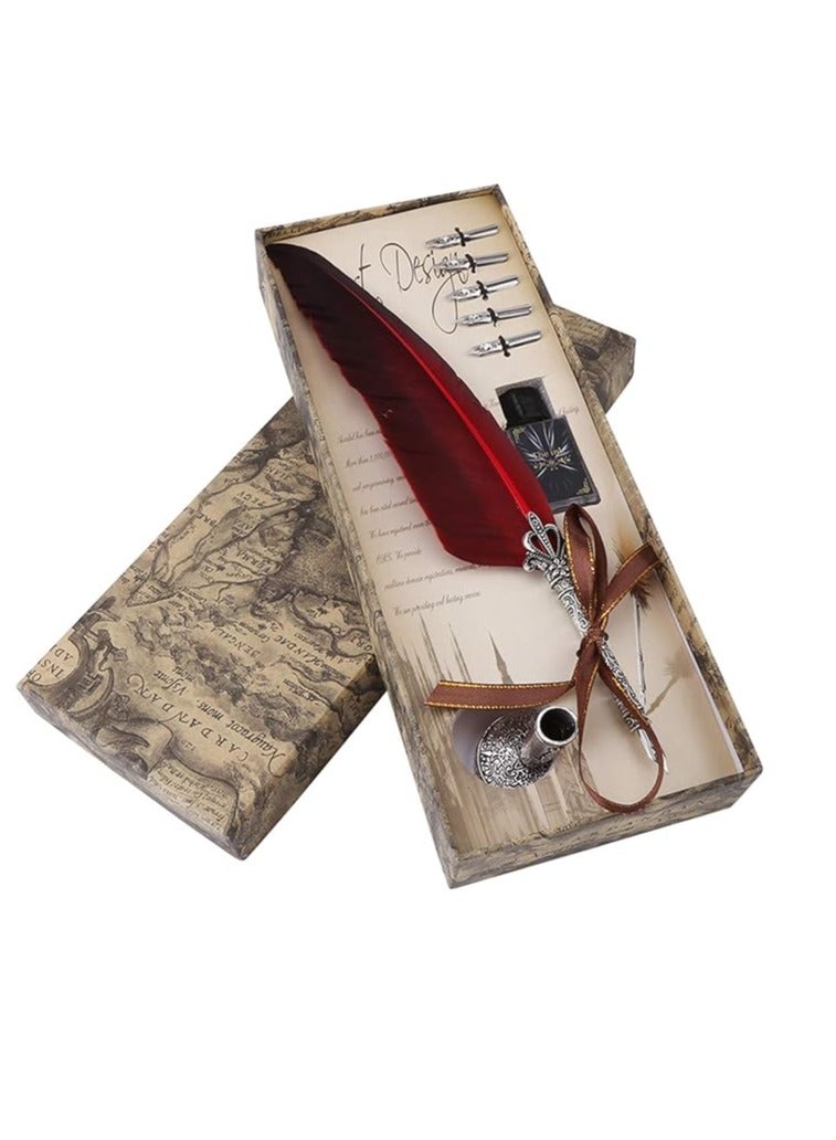 قلم حبر جاف يدوي الصنع، خط عربي إنجليزي، مجموعة أقلام حبر جاف مع 5 رؤوس بديلة وقاعدة سن القلم كهدية مكتبية - Image 1