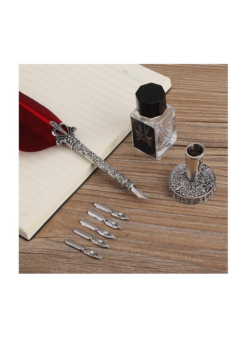 قلم حبر جاف يدوي الصنع، خط عربي إنجليزي، مجموعة أقلام حبر جاف مع 5 رؤوس بديلة وقاعدة سن القلم كهدية مكتبية - Image 2