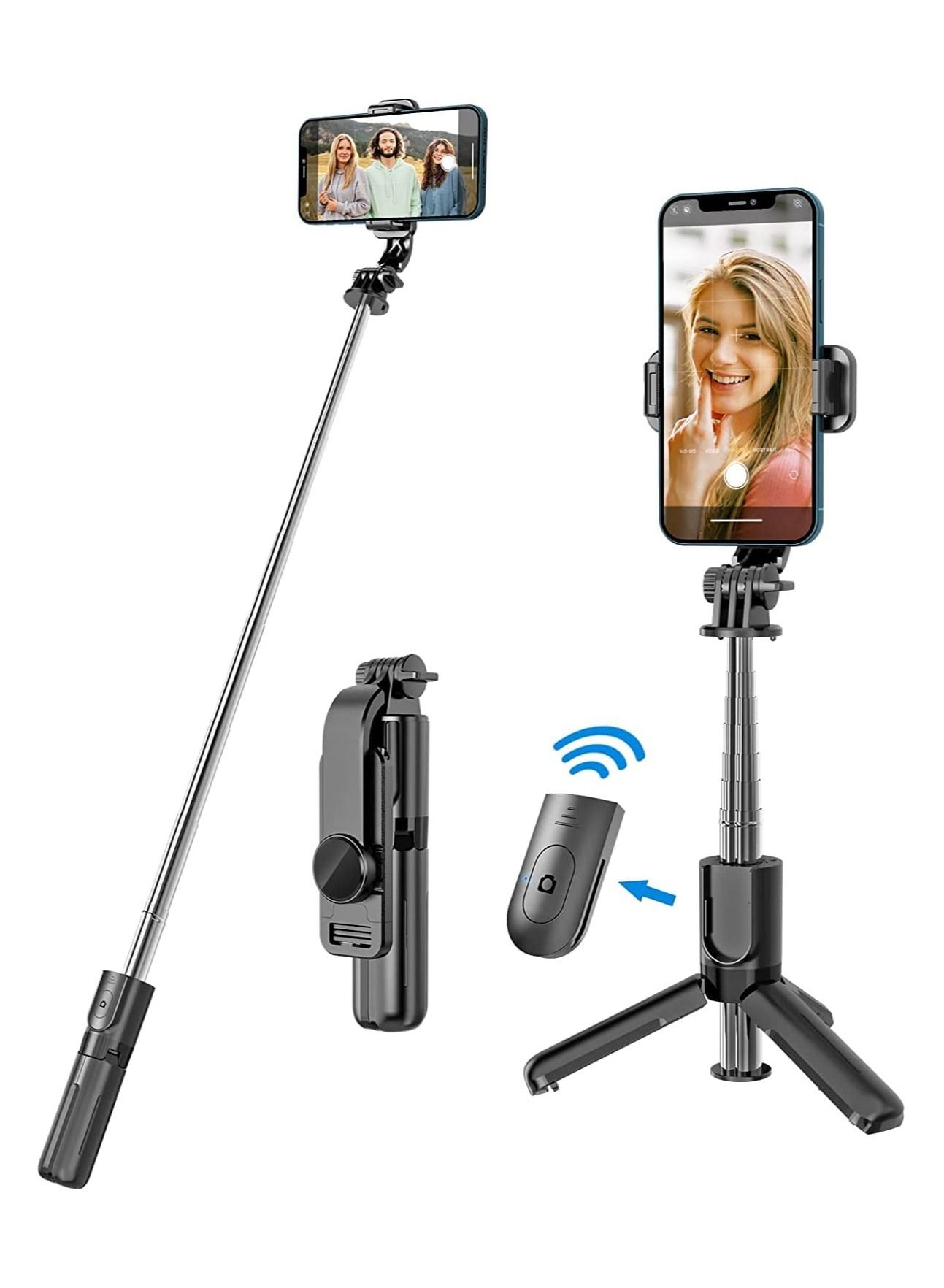 selfie stick Mini Fashion Selfie Stick Tripod Stand Multi-functional Compact Bluetooth Selfie Stick with Non-Slip Tripod, Compatible with Mi/Iphone/Oppo/Vivo/OnePlus/Samsung for Travel Online Class Of