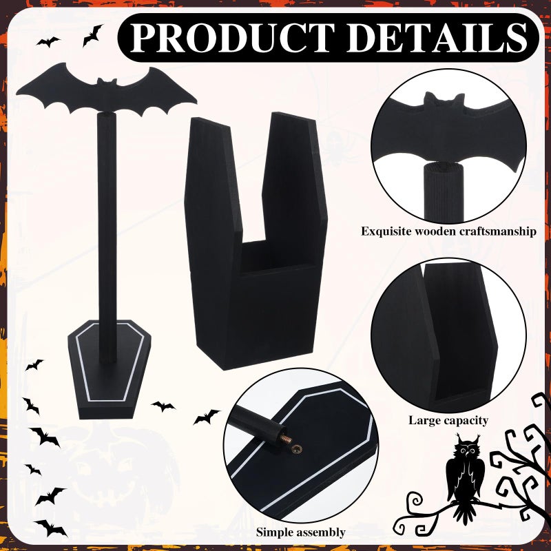 Uiifan Gothic Paper Towel Holder Bat Paper Towel Holder Coffin Kitchen Utensil Holders Gothic Kitchen Accessories Black Wood Spooky Decor for Home Table Bathroom Gifts Decoration - Image 5