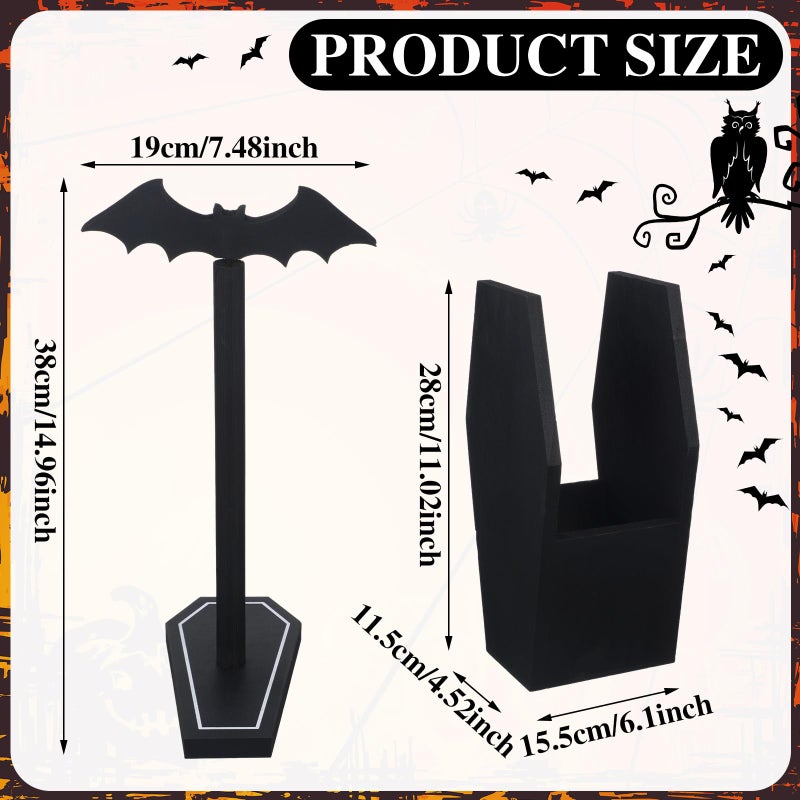 Uiifan Gothic Paper Towel Holder Bat Paper Towel Holder Coffin Kitchen Utensil Holders Gothic Kitchen Accessories Black Wood Spooky Decor for Home Table Bathroom Gifts Decoration - Image 4
