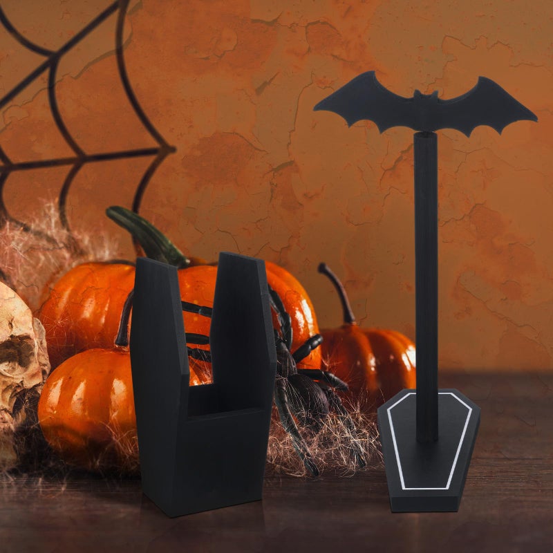 Uiifan Gothic Paper Towel Holder Bat Paper Towel Holder Coffin Kitchen Utensil Holders Gothic Kitchen Accessories Black Wood Spooky Decor for Home Table Bathroom Gifts Decoration - Image 3