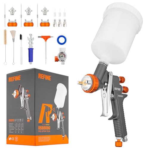 REFINE Air Spray Gun Auto Paint Gun with 141820mm Nozzle Professional Automotive Spray Gun Air Compressor Auto Body Paint Sprayer for Cars House Furniture Painting with Air Pressure Gauge - Image 1