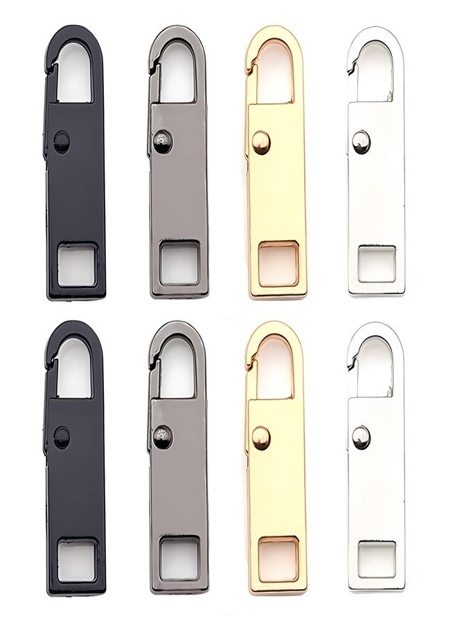 Septe 8 Pcs Zipper Pull Replacement, Detachable Zipper Pull for Boots Purse Luggage Clothes Backpacks(4 Color Black,Silver,Bright Black,Gold) - Image 1