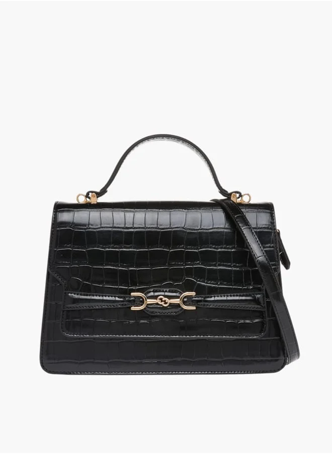 Celeste Textured Satchel Bag with Adjustable Strap and Flap Closure