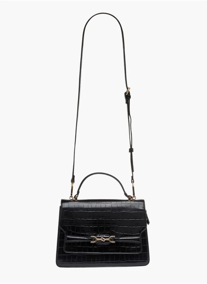 Celeste Textured Satchel Bag with Adjustable Strap and Flap Closure