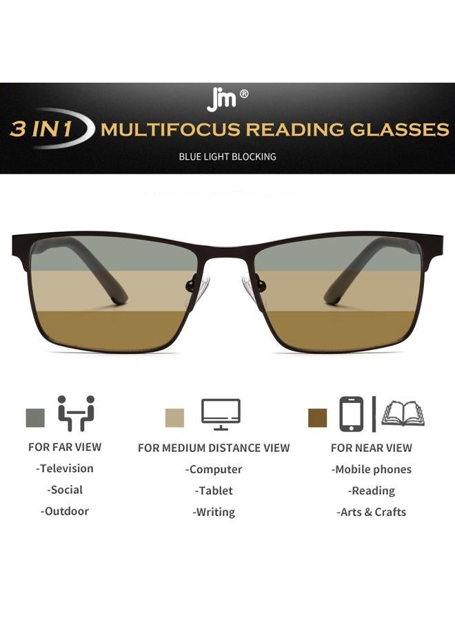 JM 2 Pack Progressive Multifocus Reading Glasses Men, Multifocal Transition Blue Light Readers No Line Metal Eyeglasses Frame with Spring Hinge (1.5X) - Image 3