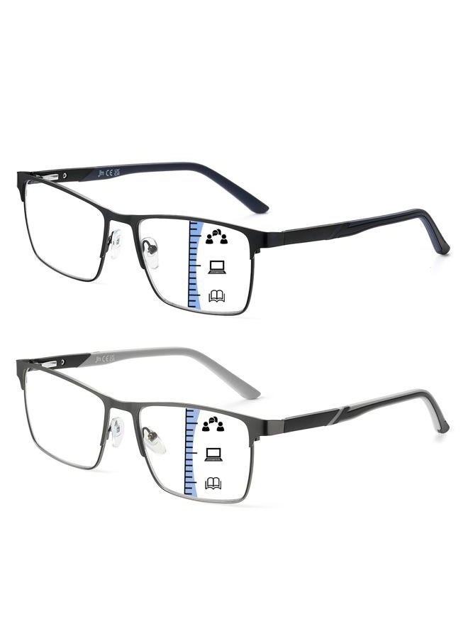 JM 2 Pack Progressive Multifocus Reading Glasses Men, Multifocal Transition Blue Light Readers No Line Metal Eyeglasses Frame with Spring Hinge (1.5X) - Image 1