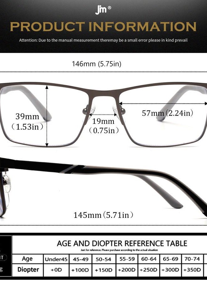 JM 2 Pack Progressive Multifocus Reading Glasses Men, Multifocal Transition Blue Light Readers No Line Metal Eyeglasses Frame with Spring Hinge (1.5X) - Image 5