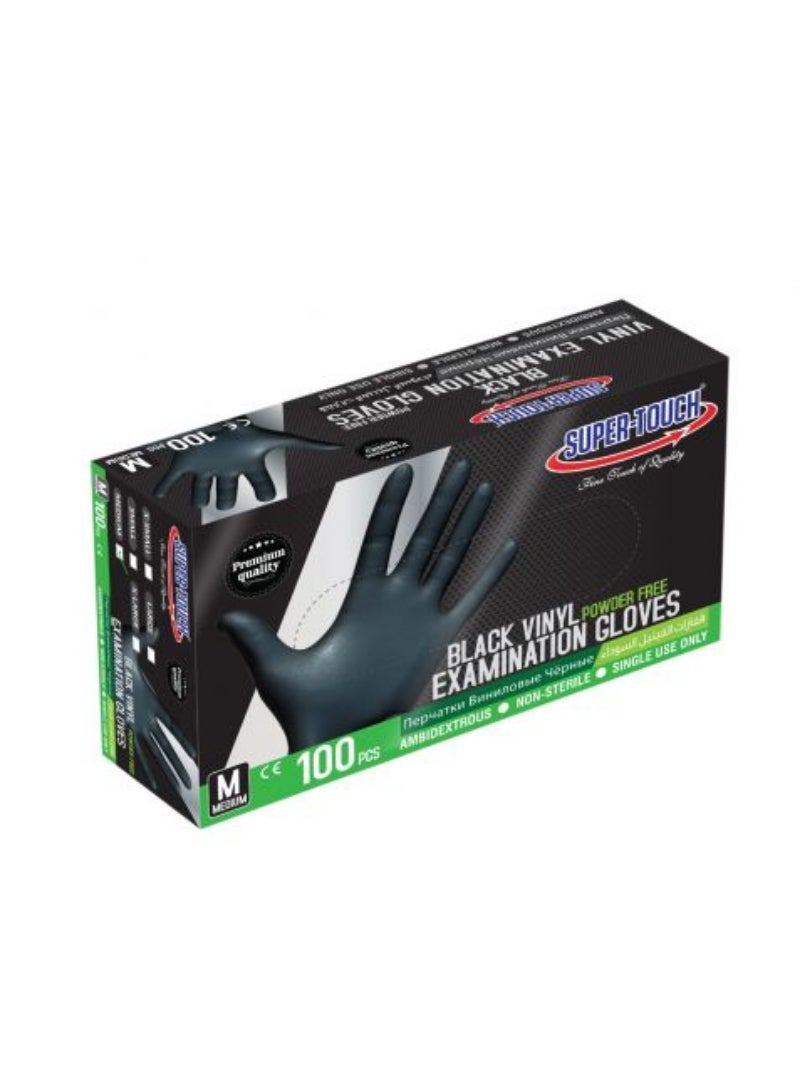 Super Touch Vinyl Gloves Black Powder Free Medium 1X100