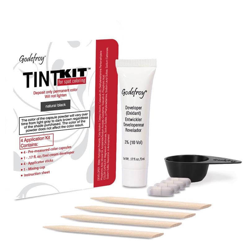 Godefroy Hair Color Kit for Spot Coloring Covers Up Gray Hairs Natural Black 4Application Kit