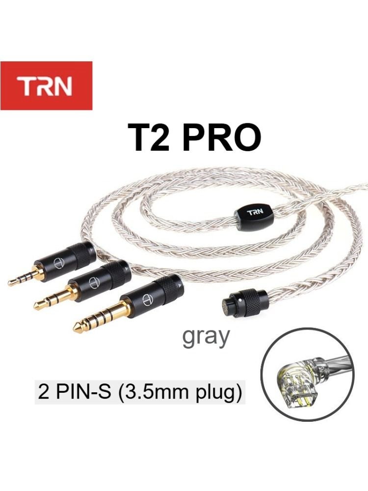 TRN T2 Pro Earphone Cable, 3.5mm Plug, S 2-Pin, Gray - Image 1