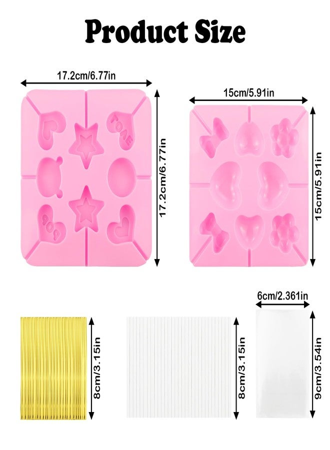 WATUNID 4 Pack Silicone Lollipop Molds, Chocolate Hard Candy Mold Baking Tool 8 and 12 Holes Set, Flower Mold with 100PCS Lollypop Sticks, Gold Ties, Treat Bags - Image 3