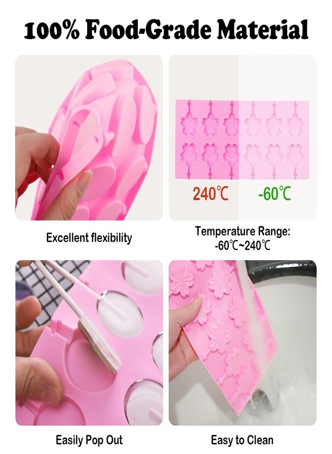 WATUNID 4 Pack Silicone Lollipop Molds, Chocolate Hard Candy Mold Baking Tool 8 and 12 Holes Set, Flower Mold with 100PCS Lollypop Sticks, Gold Ties, Treat Bags - Image 4