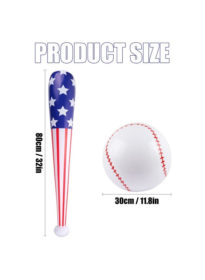 EVERMARKET 4 Pcs American Flag Inflatable Baseball and Baseball Bat,Blow Up Baseball Bat Beach Ball,Sports Theme Baseball Party Favors for Kids Adult Pool Beach,Sports Game Birthday Carnival Decor Photo Props - Image 2