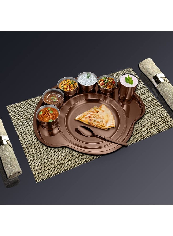 Shri & Sam Stainless Steel Thali Set with 5 Katori, 1 Glass, 1 Spoon - Rosegold PVD Coating - Image 4