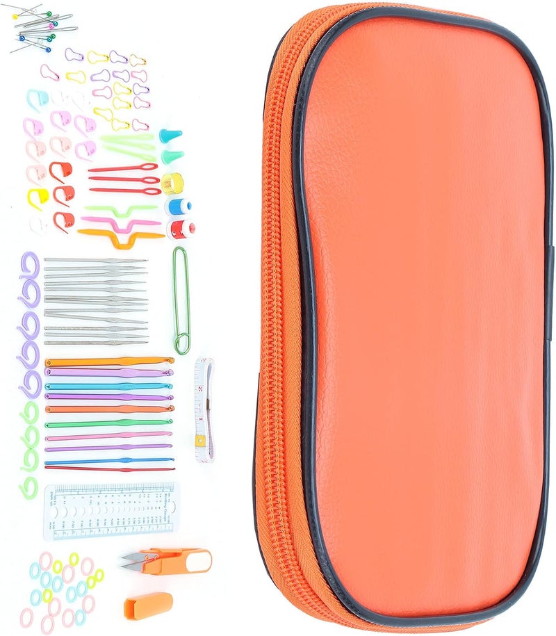 100 Pcs Crochet Hooks Set DIY 22 Crochet Set with Small Accessories for Knitting Enthusiasts Beginners Ergonomic Aluminum Crochet Hooks Set for Home Crafting (Orange) - Image 4