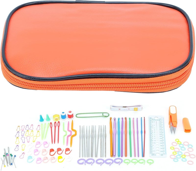 100 Pcs Crochet Hooks Set DIY 22 Crochet Set with Small Accessories for Knitting Enthusiasts Beginners Ergonomic Aluminum Crochet Hooks Set for Home Crafting (Orange) - Image 1