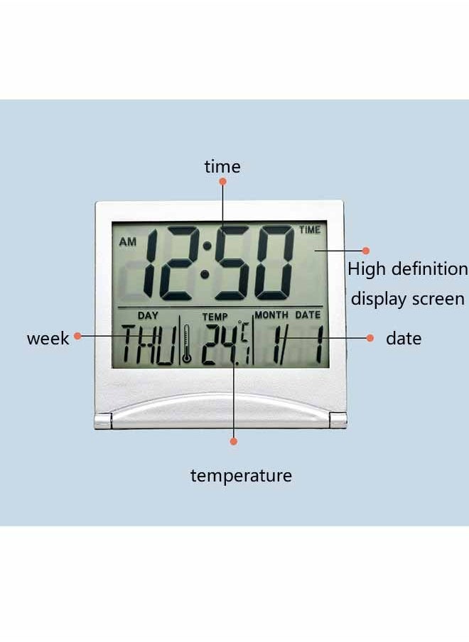 Digital Travel Alarm Clock, LCD Display Screen, Fashionable And Elegant, With Multiple Alarm Clock Function Modes Adjustable, Foldable And Convenient To Carry