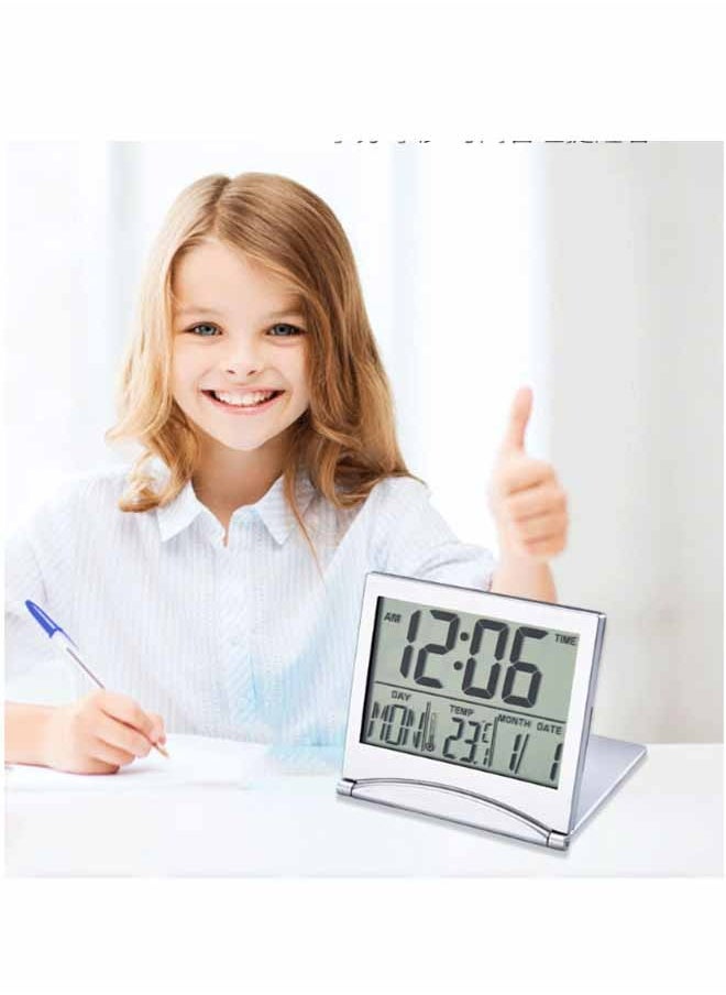 Digital Travel Alarm Clock, LCD Display Screen, Fashionable And Elegant, With Multiple Alarm Clock Function Modes Adjustable, Foldable And Convenient To Carry