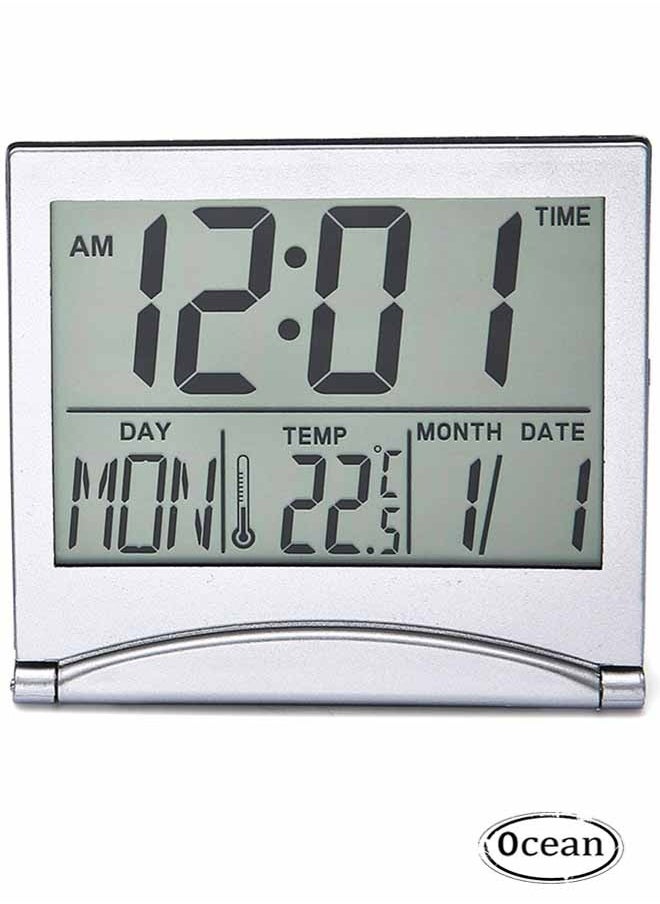 Digital Travel Alarm Clock, LCD Display Screen, Fashionable And Elegant, With Multiple Alarm Clock Function Modes Adjustable, Foldable And Convenient To Carry