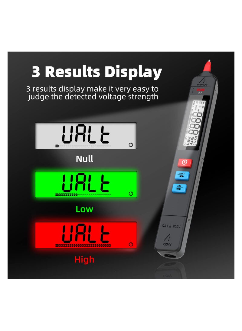 Digital Multimeter Pen for Voltage Testing,  3-Results Display Pocket Smart Ohmmeter Smart Ohmmeter with Continuity Check V-Alert Live Voltage Testing Pen Voltage Tester with Back Probe Pins  - Image 3