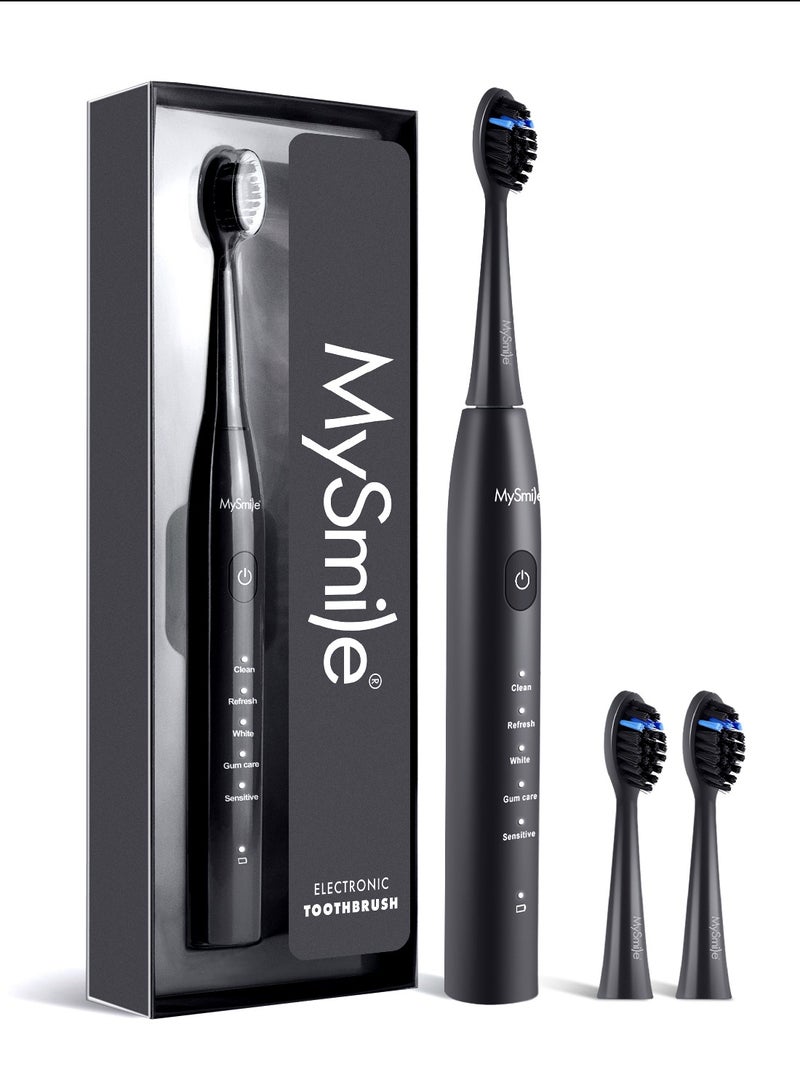 MySmile DY156 Electric Toothbrush for Adults, Rechargeable Sonic Battery Toothbrush Portable with 3 Brush Heads, 2 Mins 5 Modes Smart Timer, 45000VPM, One Charge for 60 Days (Black, M) - Image 1