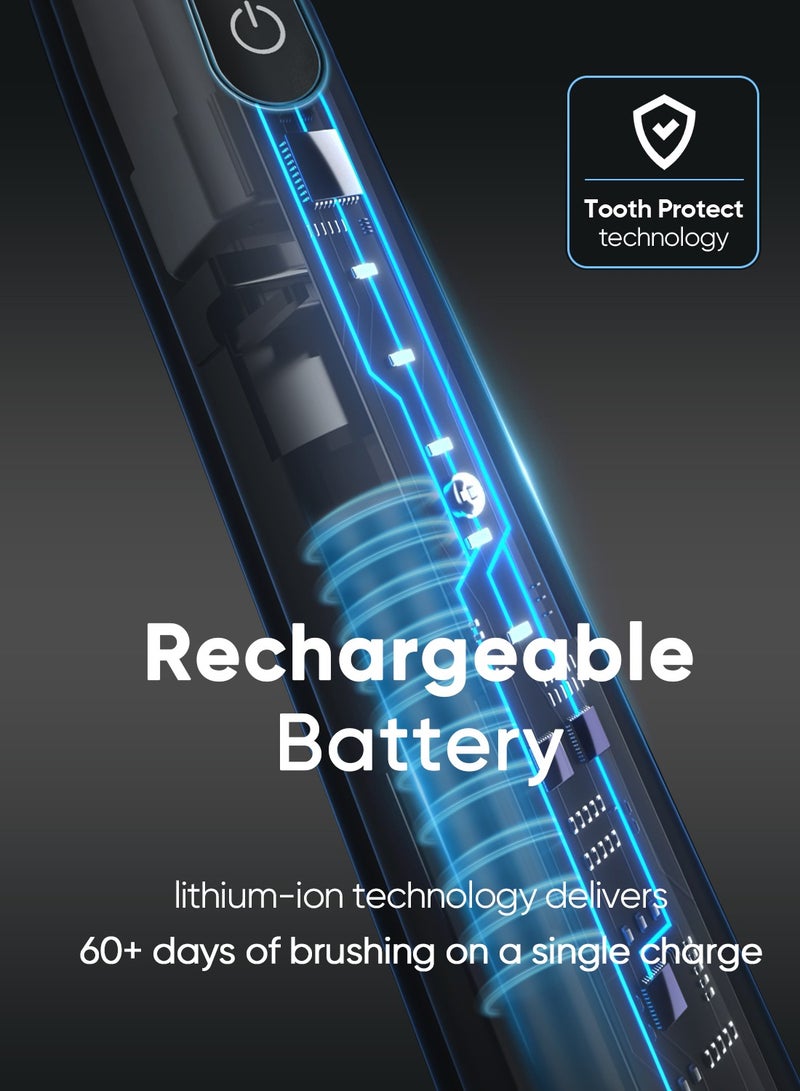 MySmile DY156 Electric Toothbrush for Adults, Rechargeable Sonic Battery Toothbrush Portable with 3 Brush Heads, 2 Mins 5 Modes Smart Timer, 45000VPM, One Charge for 60 Days (Black, M) - Image 4