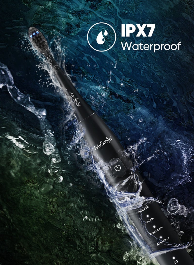 MySmile DY156 Electric Toothbrush for Adults, Rechargeable Sonic Battery Toothbrush Portable with 3 Brush Heads, 2 Mins 5 Modes Smart Timer, 45000VPM, One Charge for 60 Days (Black, M) - Image 5