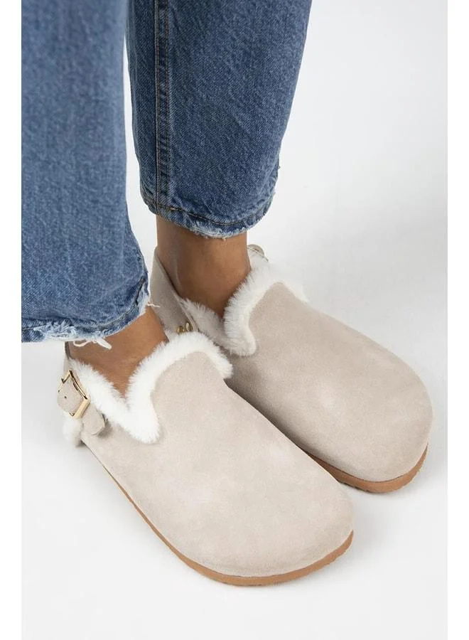 Manijero  Holly Fur Women's Genuine Leather Belted Buckle Open Beige Sandal. for Women | Best Price UAE