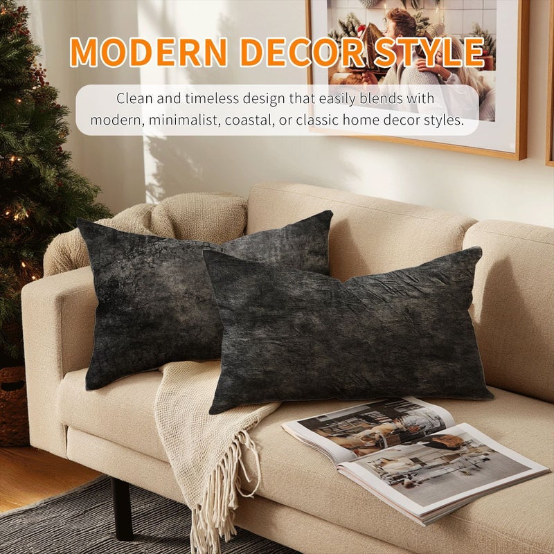 Set Of 2 Black Throw Pillows 12x20 Inch Rectangular Soft Polyester - Image 4
