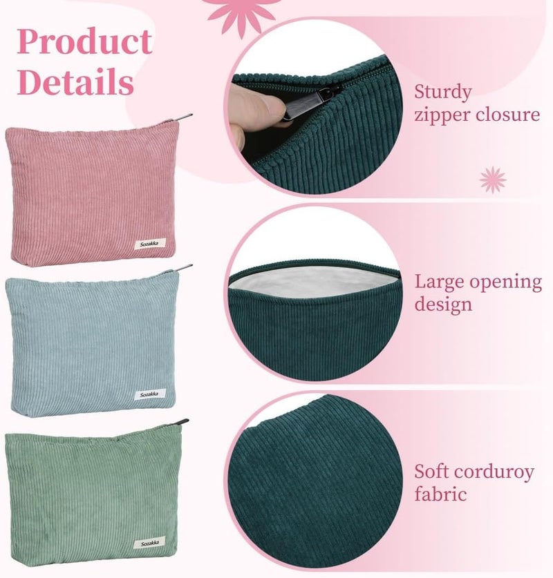 9 Colors, 9-Pack Corduroy Makeup Bags, Portable Multifunctional Large Capacity, Travel Cosmetic Bags, Stylish Cosmetic Storage Bags - Image 3