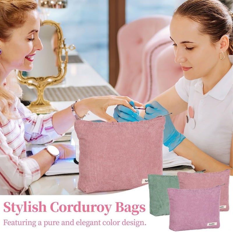 9 Colors, 9-Pack Corduroy Makeup Bags, Portable Multifunctional Large Capacity, Travel Cosmetic Bags, Stylish Cosmetic Storage Bags - Image 5
