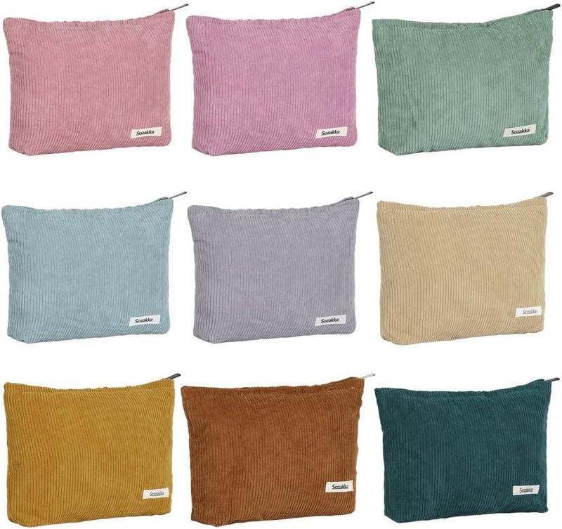 9 Colors, 9-Pack Corduroy Makeup Bags, Portable Multifunctional Large Capacity, Travel Cosmetic Bags, Stylish Cosmetic Storage Bags - Image 4