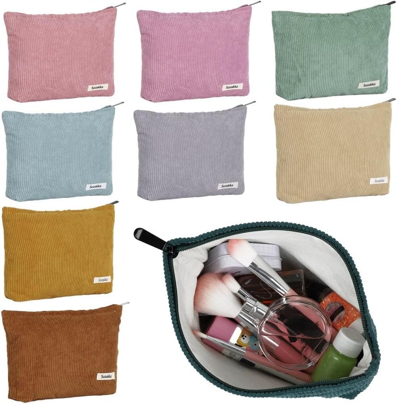 9 Colors, 9-Pack Corduroy Makeup Bags, Portable Multifunctional Large Capacity, Travel Cosmetic Bags, Stylish Cosmetic Storage Bags - Image 1
