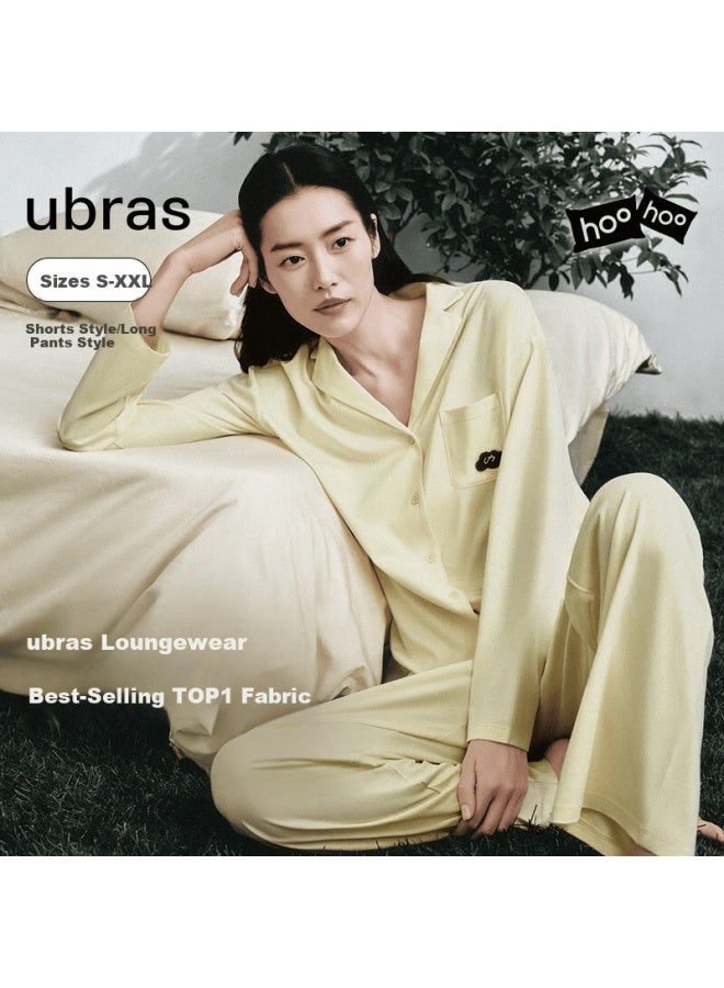 Ubras Cloud Cotton Herbal Classic Open Front Soft Cotton Underwear Homewear Men's Couple Pajama Set Latte Gray L - Image 1