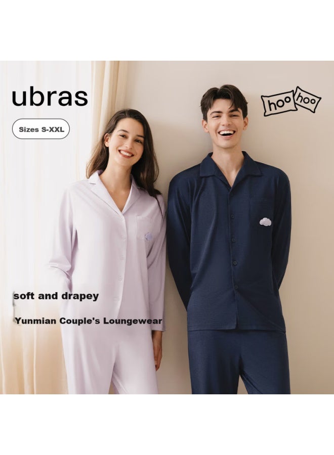 Ubras Cloud Cotton Herbal Classic Open Front Soft Cotton Underwear Homewear Men's Couple Pajama Set Latte Gray L - Image 4