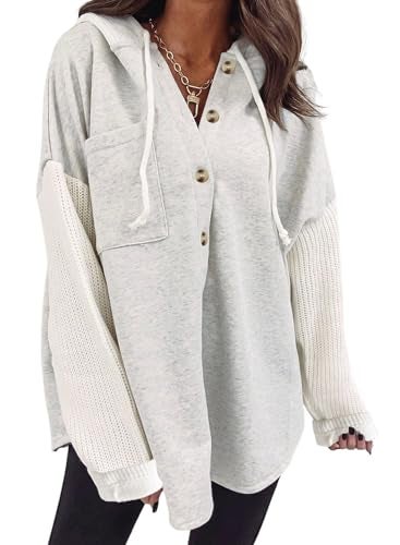 Shein SHEWIN Women's Oversized Sweatshirts for Women Loose Fit Casual Long Sleeve Button Lightweight Hoodies Fall Outfits Women Trendy,US 4-6(S),Gray - Image 1